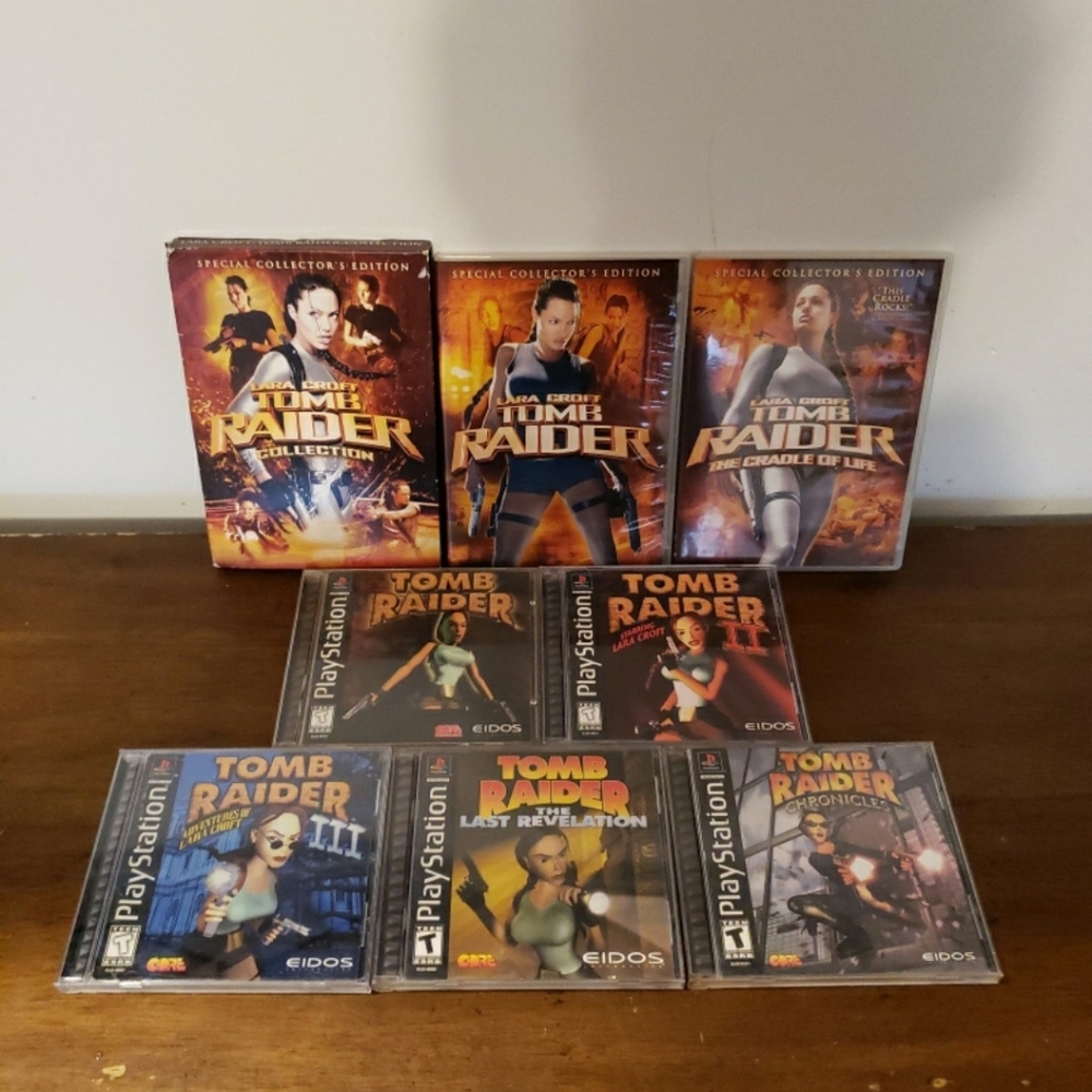 Tomb Raider 1, 2, 3 4 and 5 (ALL BLACK LABEL)  For Playstation 1